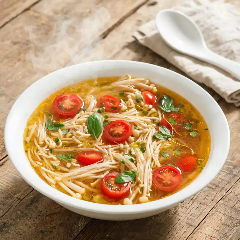 Golden Mushroom Soup: Light Tomato Enoki Recipe